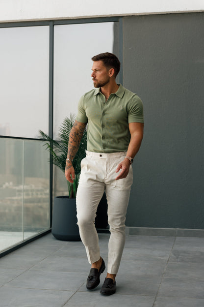 Elevate Your Wardrobe with the Father Sons Classic Olive Knitted Short Sleeve Polo - FSN162