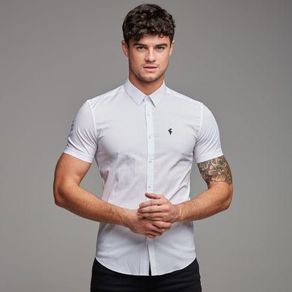 Father Sons Ultra-Slim Stretch Classic White Short Sleeve Shirt - FS126