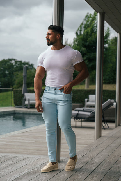 Elevate Your Style with FS Slim Stretch Pale Blue Sateen Trousers - FSH1147