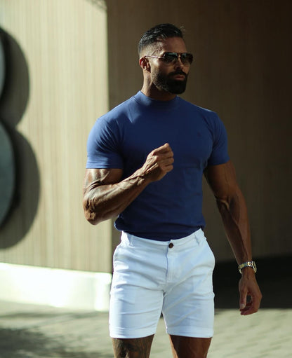 Elevate Your Style with the Father Sons Light Navy Ribbed High Neck Short Sleeve Crew - FSH1009
