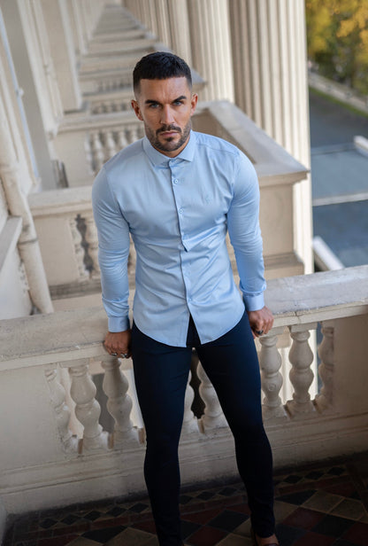 Stylish Slim Fit Navy Sateen Trousers for the Modern Gentleman - Father Sons FSH406
