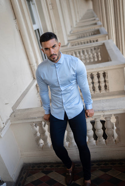 Stylish Slim Fit Navy Sateen Trousers for the Modern Gentleman - Father Sons FSH406