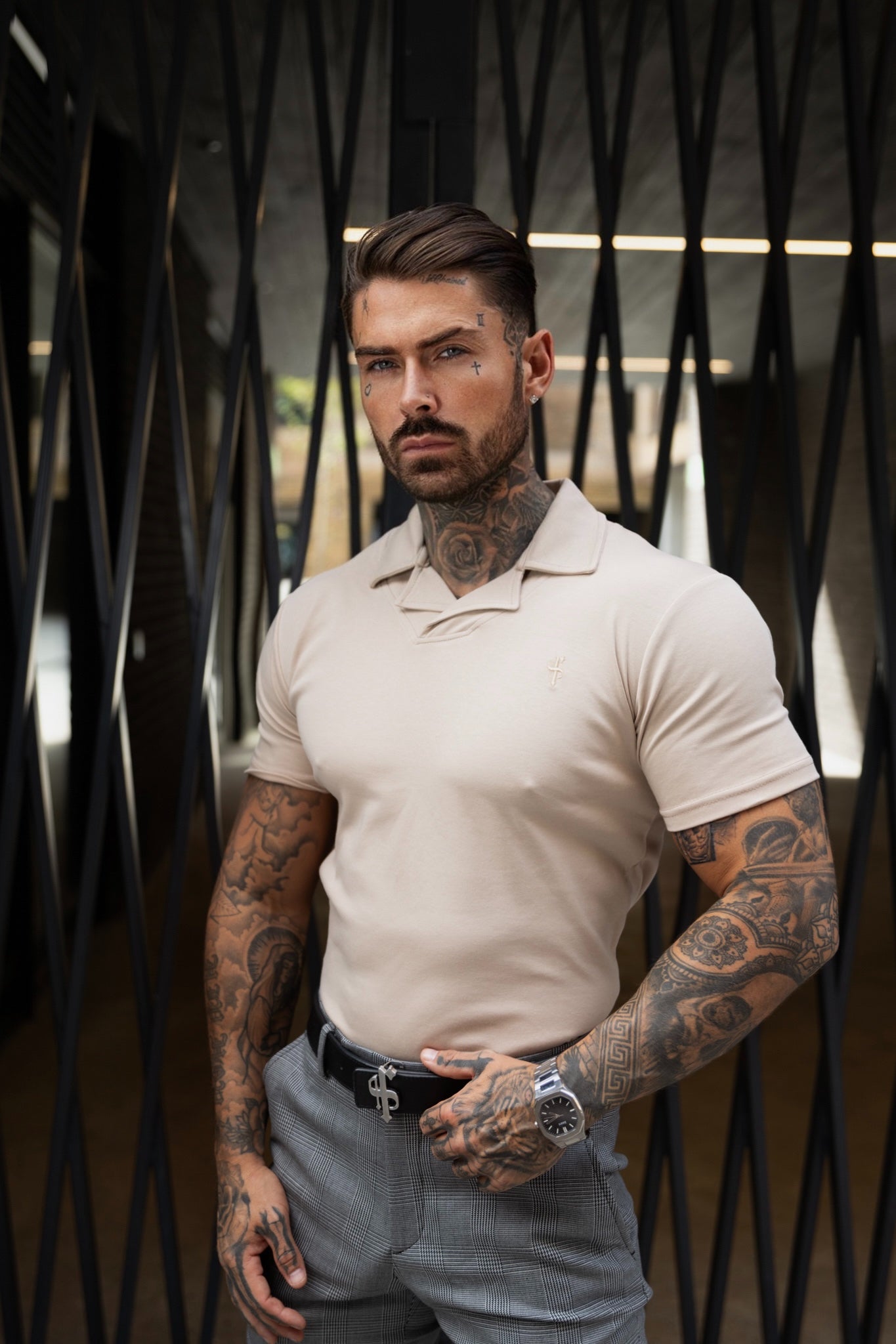 Elevate Your Style with the Father Sons Timeless Beige Revere Collar Polo - FSH1061
