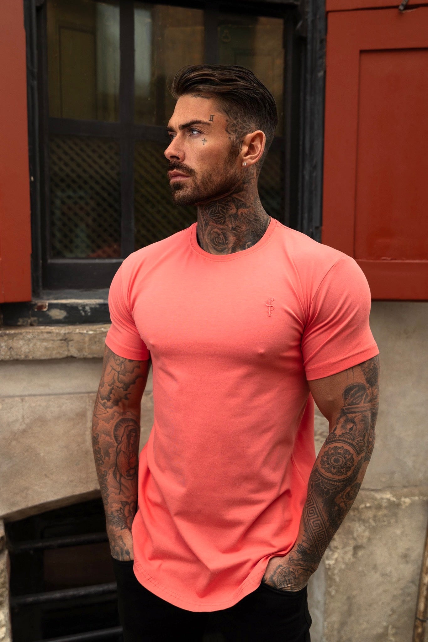 Elevate Your Wardrobe with the Father Sons Classic Coral Curved Hem Crew T-Shirt - FSH991