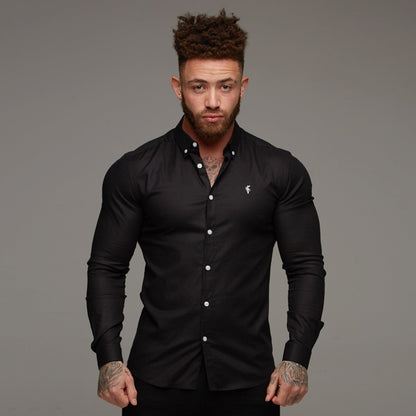 Father Sons Ultra Comfortable Super Slim Fit Classic Black Oxford Shirt - FS302