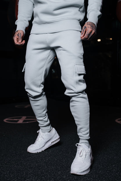 Elevate Your Style: Light Grey Cargo Tracksuit Bottoms with Pockets, Cuffed Hem, and Stylish FS Embroidery - FSH936 by Father Sons