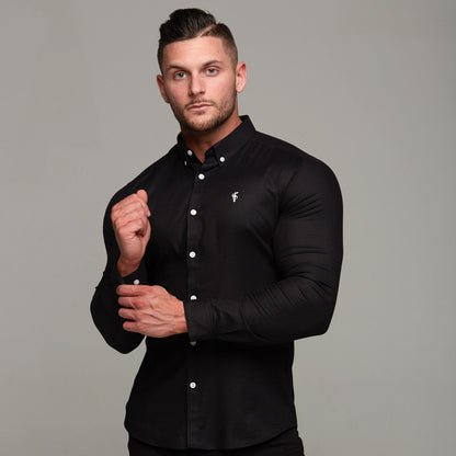 Father Sons Ultra Comfortable Super Slim Fit Classic Black Oxford Shirt - FS302