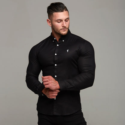 Father Sons Ultra Comfortable Super Slim Fit Classic Black Oxford Shirt - FS302