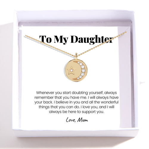 Collar para mi hija – Colgante de luna y estrella – Mamá te tiene siempre
