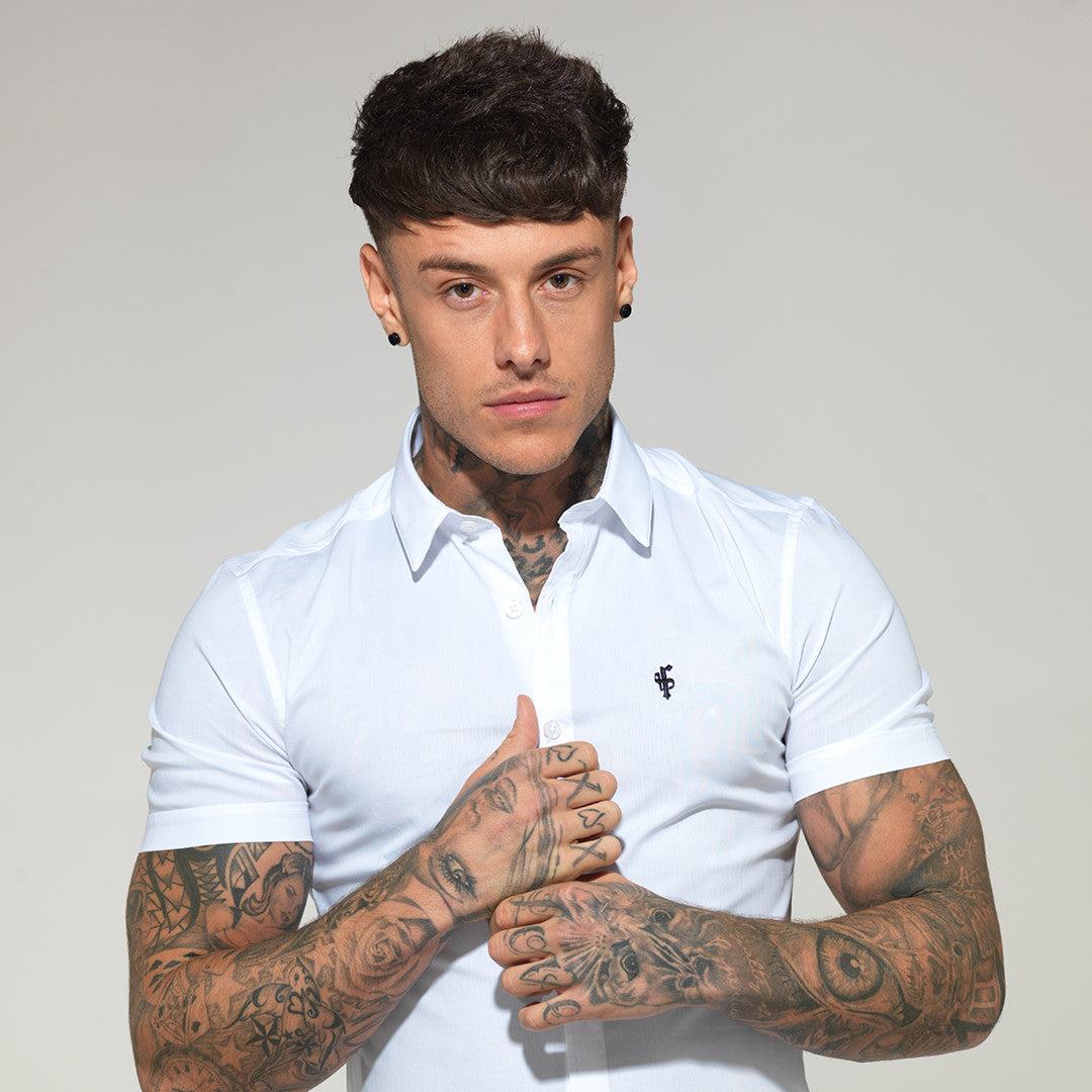 Father Sons Ultra-Slim Stretch Classic White Short Sleeve Shirt - FS126