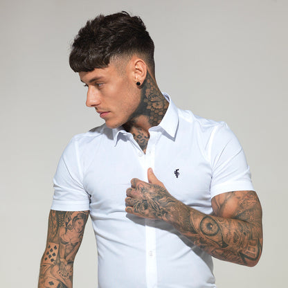 Father Sons Ultra-Slim Stretch Classic White Short Sleeve Shirt - FS126