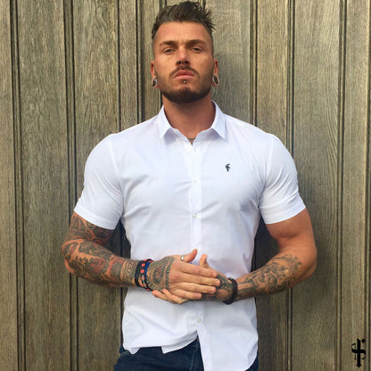 Father Sons Ultra-Slim Stretch Classic White Short Sleeve Shirt - FS126