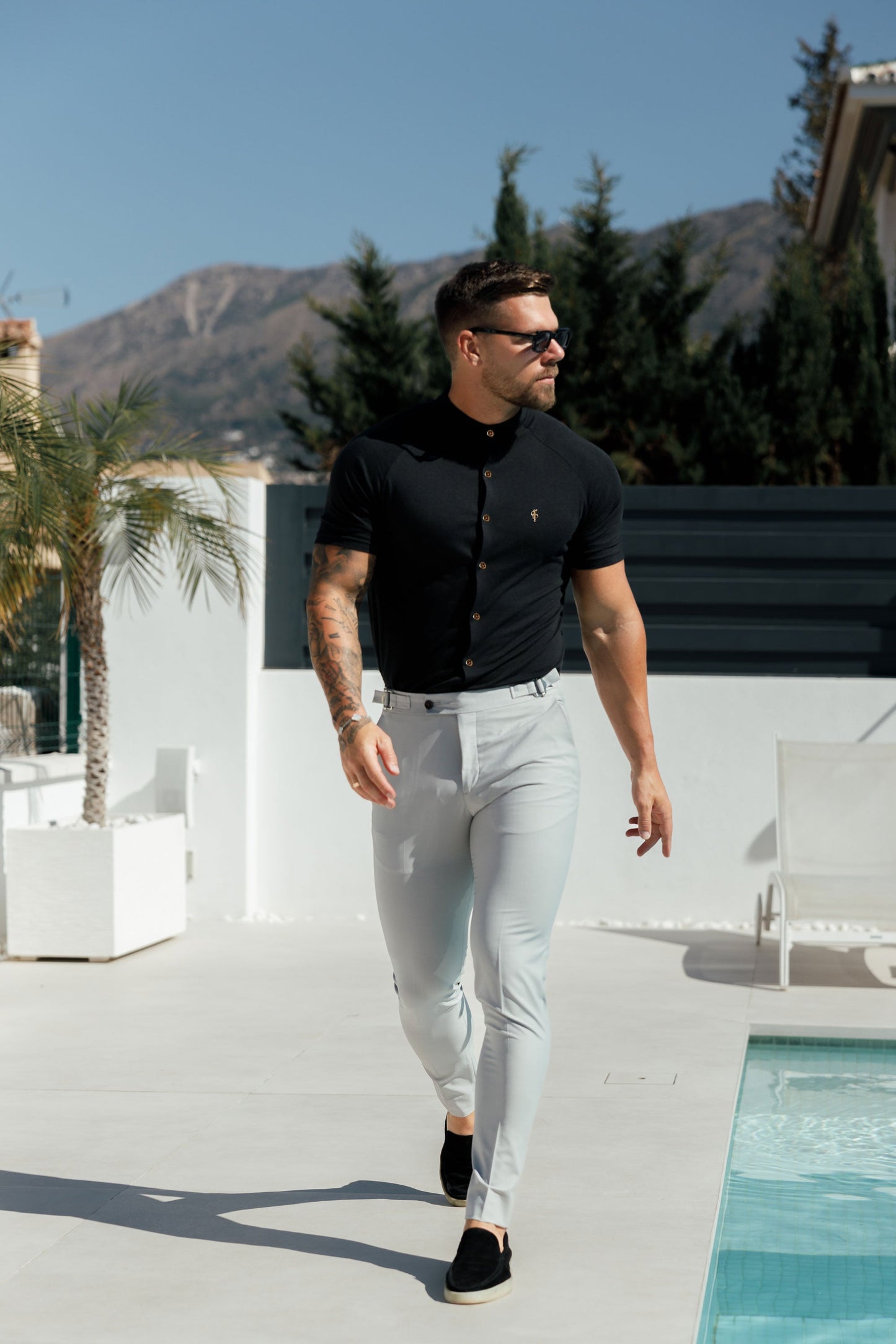 Elevate Your Style with the FS Slim Bamboo Black Raglan Grandad Collar - FSH1133