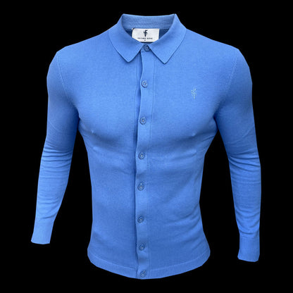 Elevate Your Wardrobe with the Father Sons Light Blue Knitted Long Sleeve Polo – Timeless Style & Comfort!