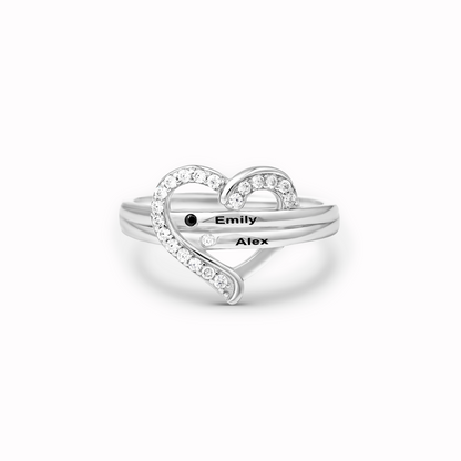 Name & Birthstone Heart Ring