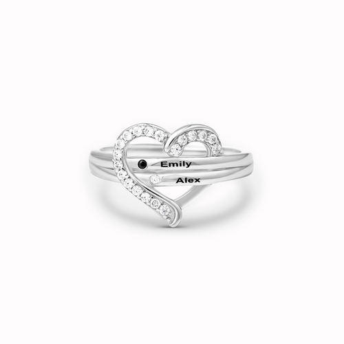 Name & Birthstone Heart Ring