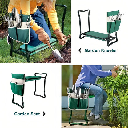 Folding Garden Bench With Tool Pouch