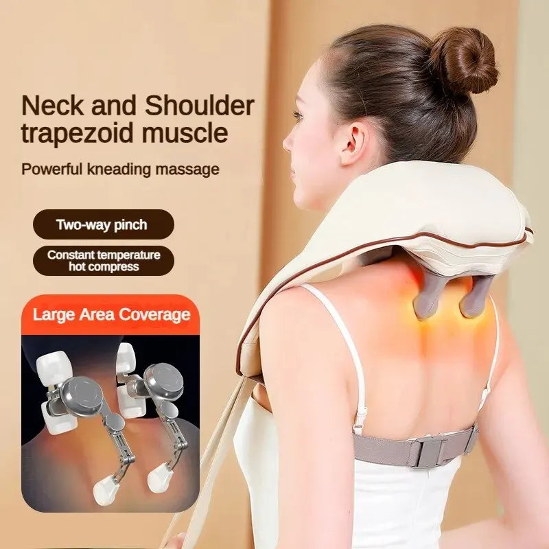 Wireless Electric Shiatsu Neck and Back Massager Soothing Heat Deep Tissue 5D Kneading Massage Pillow Shoulder Leg Body - zencartoria