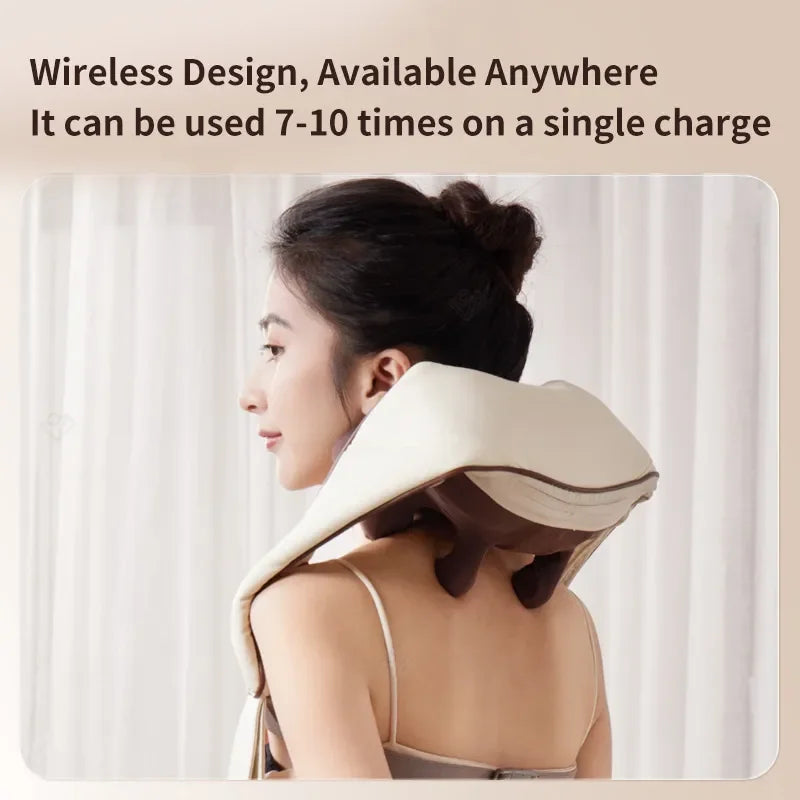 Wireless Electric Shiatsu Neck and Back Massager Soothing Heat Deep Tissue 5D Kneading Massage Pillow Shoulder Leg Body - zencartoria