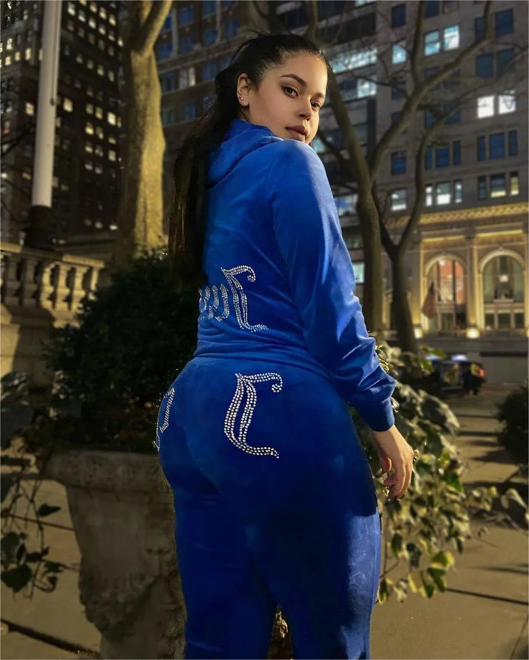 Diamond Letter Hoodie Velvet Tracksuit 2-Piece Set