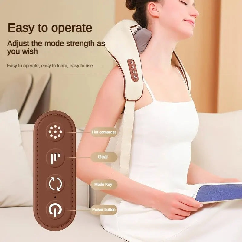 Wireless Electric Shiatsu Neck and Back Massager Soothing Heat Deep Tissue 5D Kneading Massage Pillow Shoulder Leg Body - zencartoria