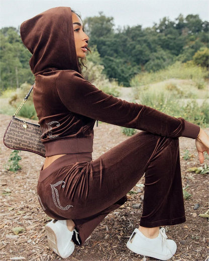 Diamond Letter Hoodie Velvet Tracksuit 2-Piece Set