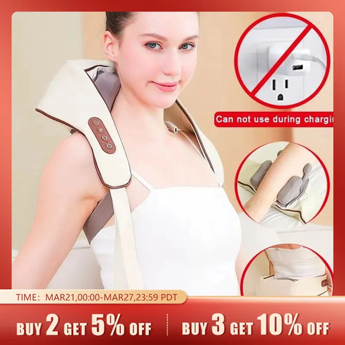 Wireless Electric Shiatsu Neck and Back Massager Soothing Heat Deep Tissue 5D Kneading Massage Pillow Shoulder Leg Body - zencartoria