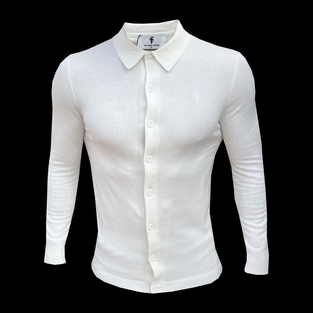 Timeless Elegance: Off White Knitted Long Sleeve Polo with Buttons by Father Sons - FSN172