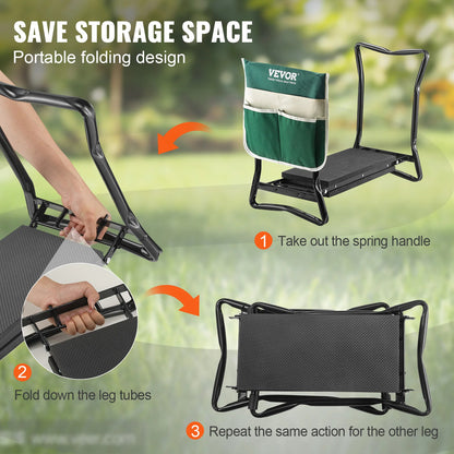 Folding Garden Bench With Tool Pouch