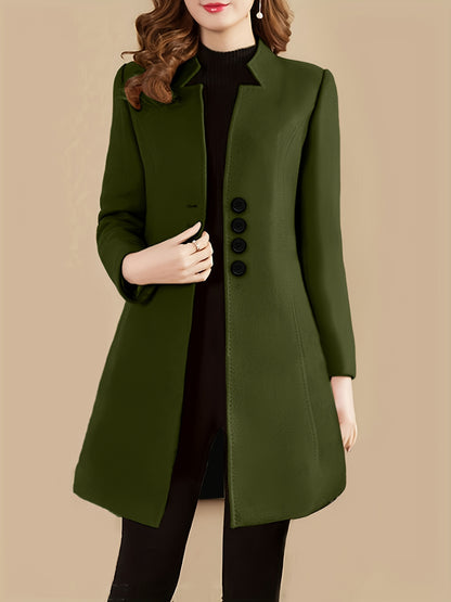 Womens Chic Solid Single Breasted Coat - Long Sleeve