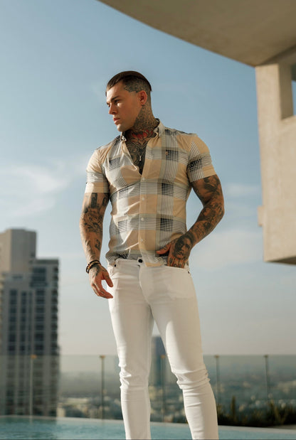Elevate Your Style with Father Sons Slim Fit Stretch White Sateen Trousers - FSH529