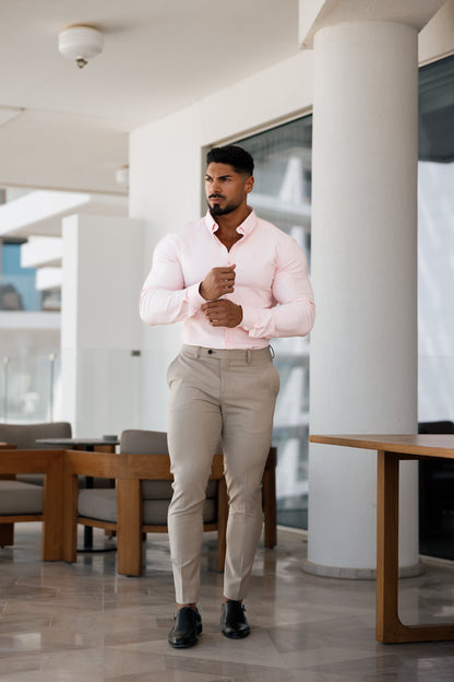 Elevate Your Style: Father Sons Super Slim Pink Scuba Long Sleeve Stretch Shirt - FS880