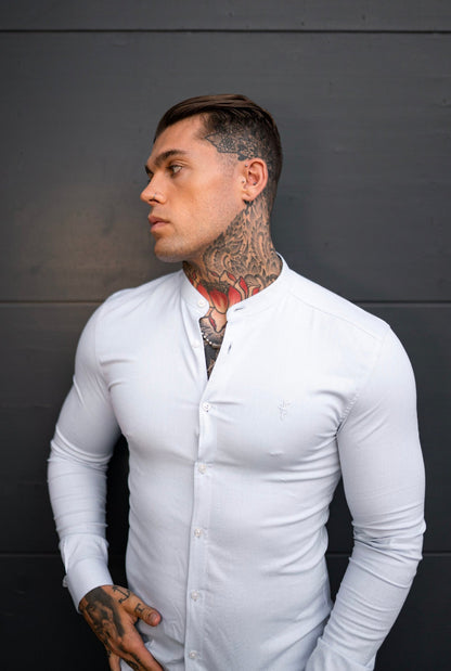Elevate Your Style with the Father Sons Super Slim Stretch Classic White Grandad Collar Oxford Shirt - FS732