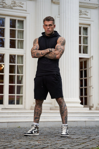 Stylish Father Sons Black Stretch Shorts - FSJS656