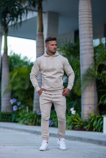 Elevate Your Style with the Father Sons Beige & Gold Overhead Hoodie Featuring Zipped Pockets - FSH483