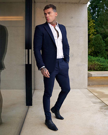 Elevate Your Style with Father Sons Slim Fit Navy Stretch Formal Trousers - FST009
