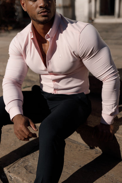 Elevate Your Style: Father Sons Super Slim Pink Scuba Long Sleeve Stretch Shirt - FS880