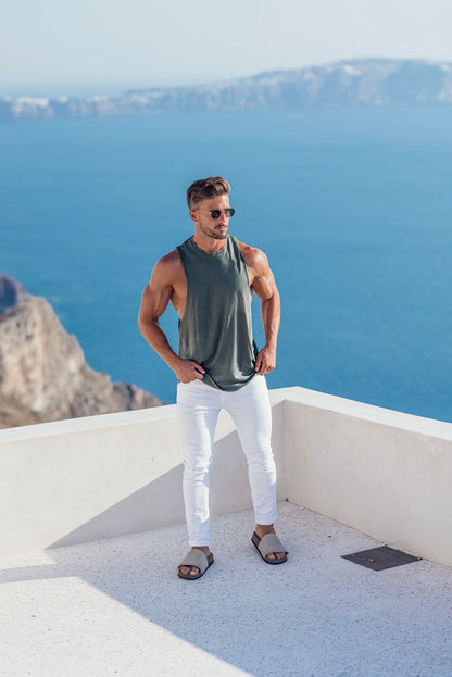 Elevate Your Style with the Father Sons Classic Bamboo Khaki Vest – Stylish Dropped Armhole Design - FSH821