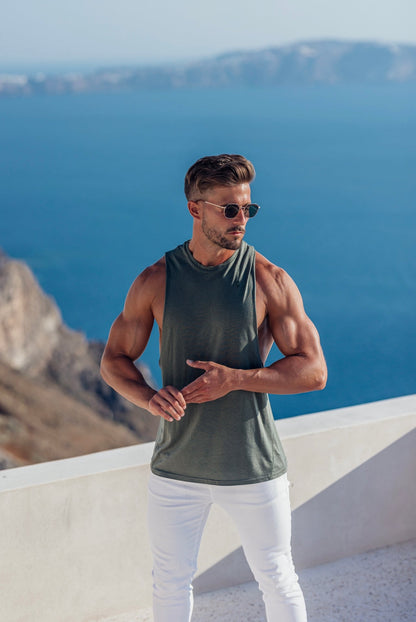Elevate Your Style with the Father Sons Classic Bamboo Khaki Vest – Stylish Dropped Armhole Design - FSH821