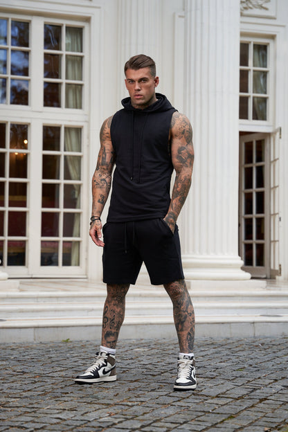 Stylish Father Sons Black Stretch Shorts - FSJS656