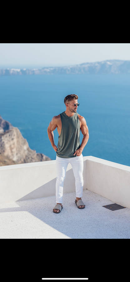Elevate Your Style with the Father Sons Classic Bamboo Khaki Vest – Stylish Dropped Armhole Design - FSH821