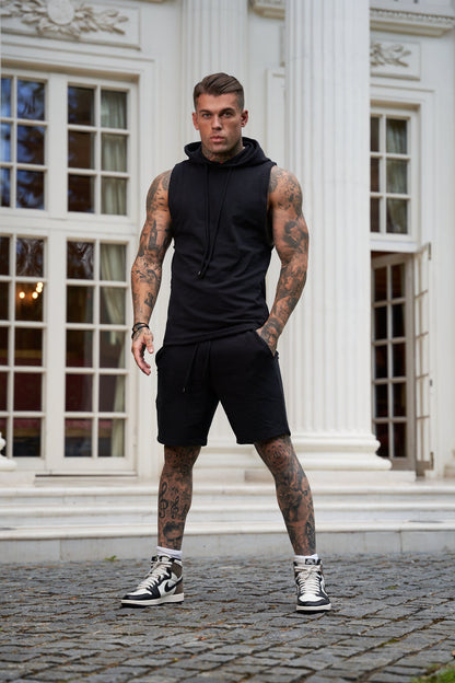 Stylish Father Sons Black Stretch Shorts - FSJS656