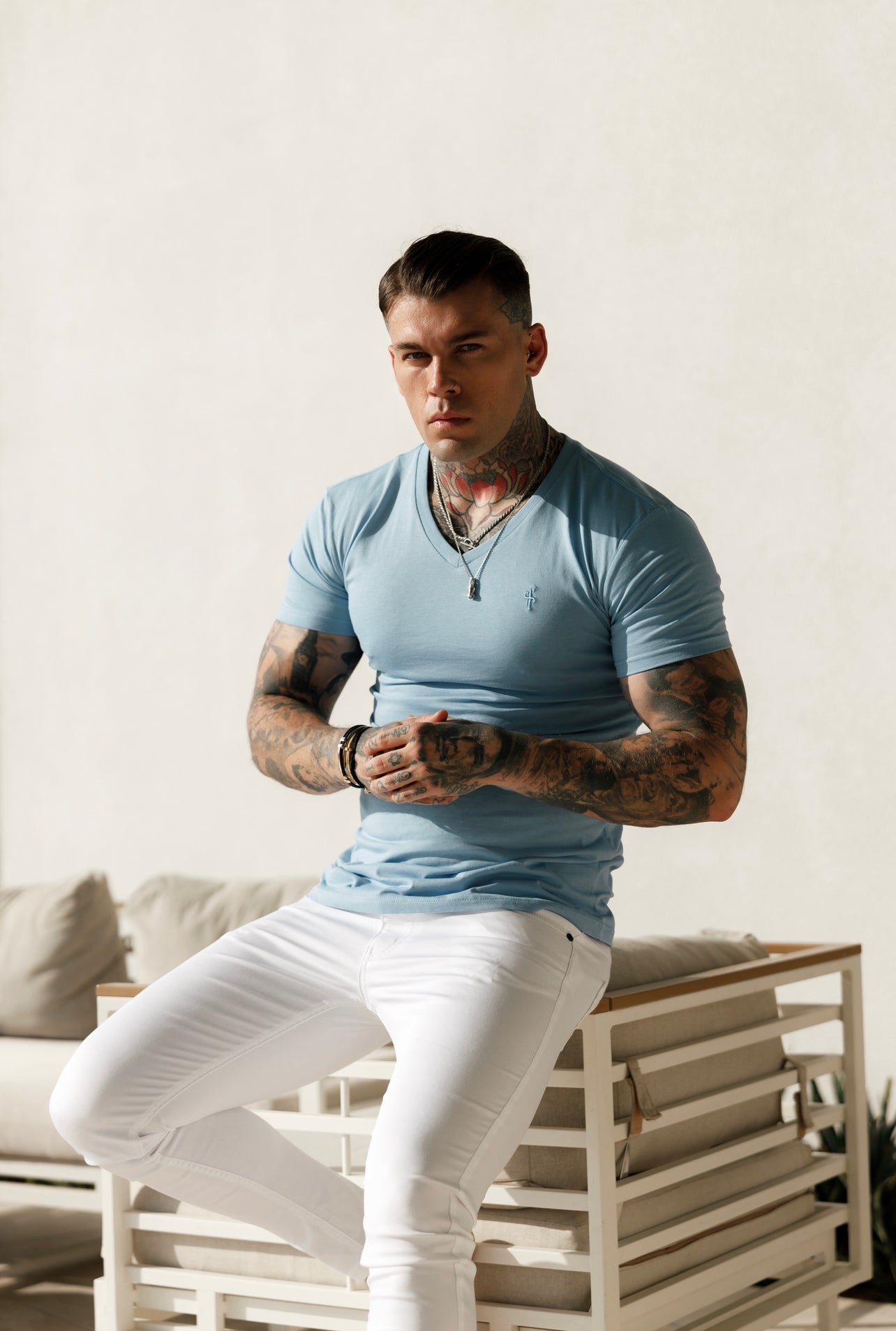 Elevate Your Style with Father Sons Slim Fit Stretch White Sateen Trousers - FSH529