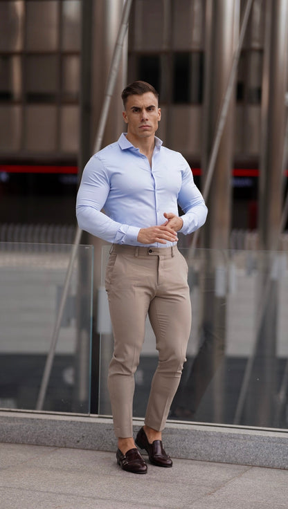 Father Sons Tailored Beige Stretch Trousers for a Sleek Formal Look - FST003
