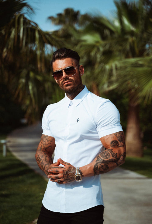 Father Sons Ultra-Slim Stretch Classic White Short Sleeve Shirt - FS126