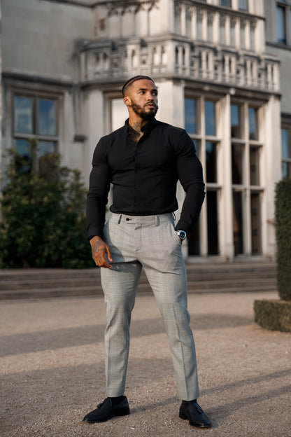 Elevate Your Style with Father Sons Slim Fit Grey Prince of Wales Check Stretch Trousers - Pre-Order Now for Release on 19th September!