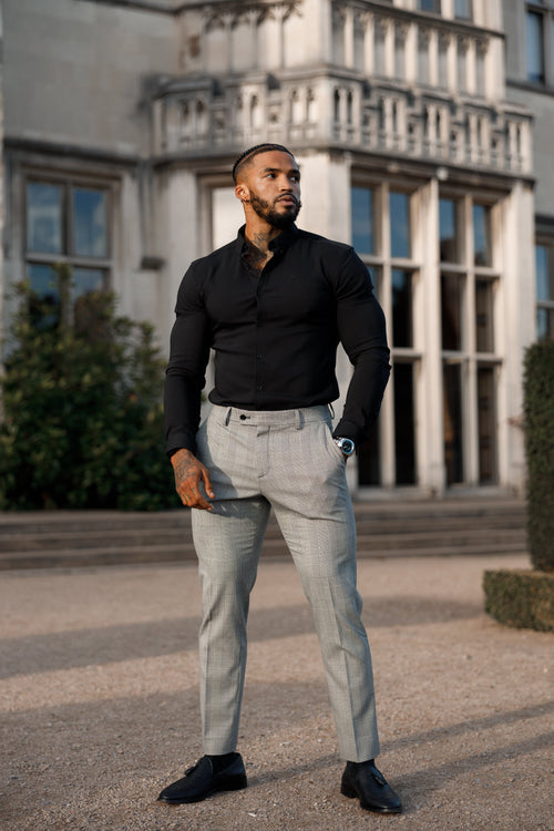 Elevate Your Style with Father Sons Slim Fit Grey Prince of Wales Check Stretch Trousers - Pre-Order Now for Release on 19th September!