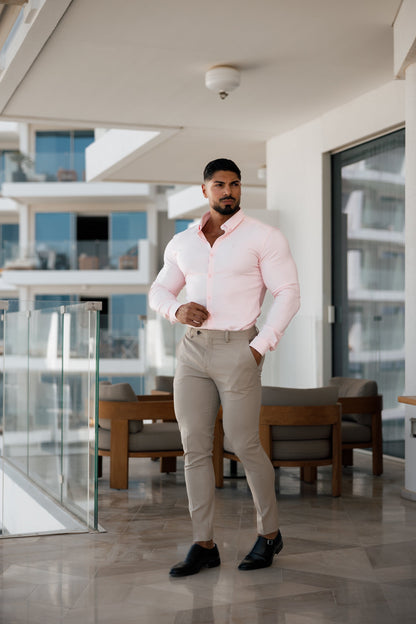 Elevate Your Style: Father Sons Super Slim Pink Scuba Long Sleeve Stretch Shirt - FS880