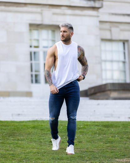 Elevate Your Style with Father Sons Ultra-Stretch Navy Slim Jeans Featuring Trendy Knee Rips - FSJEAN004