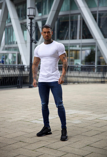 Elevate Your Style with Father Sons Ultra-Stretch Navy Slim Jeans Featuring Trendy Knee Rips - FSJEAN004